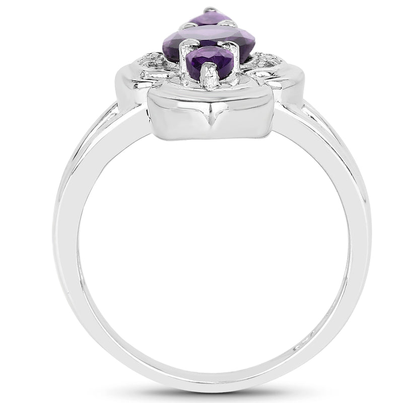 1.58 Carat Genuine Amethyst and White Diamond .925 Sterling Silver Ring