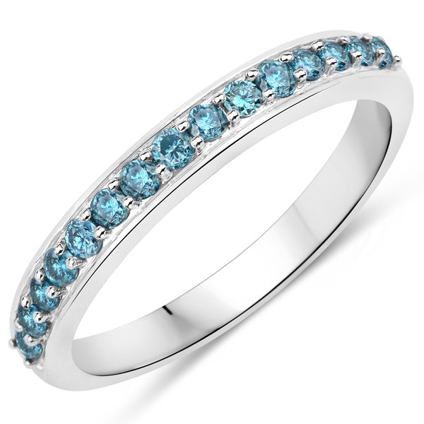 0.35 Carat Genuine Blue Diamond 14K White Gold Ring (I1-I2)