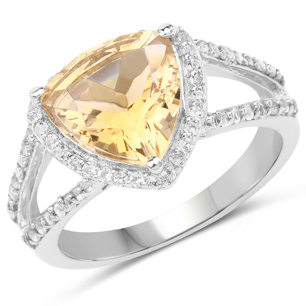 3.06 Carat Genuine Citrine and White Topaz .925 Sterling Silver Ring