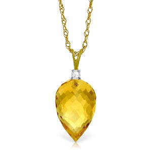 9.55 Carat 14K Solid Yellow Gold Necklace Diamond Briolette Drop Citrine