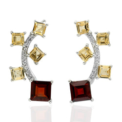 Red Garnet Citrine Gemstone Ear Climbers Sterling Silver Fashion Jewelry