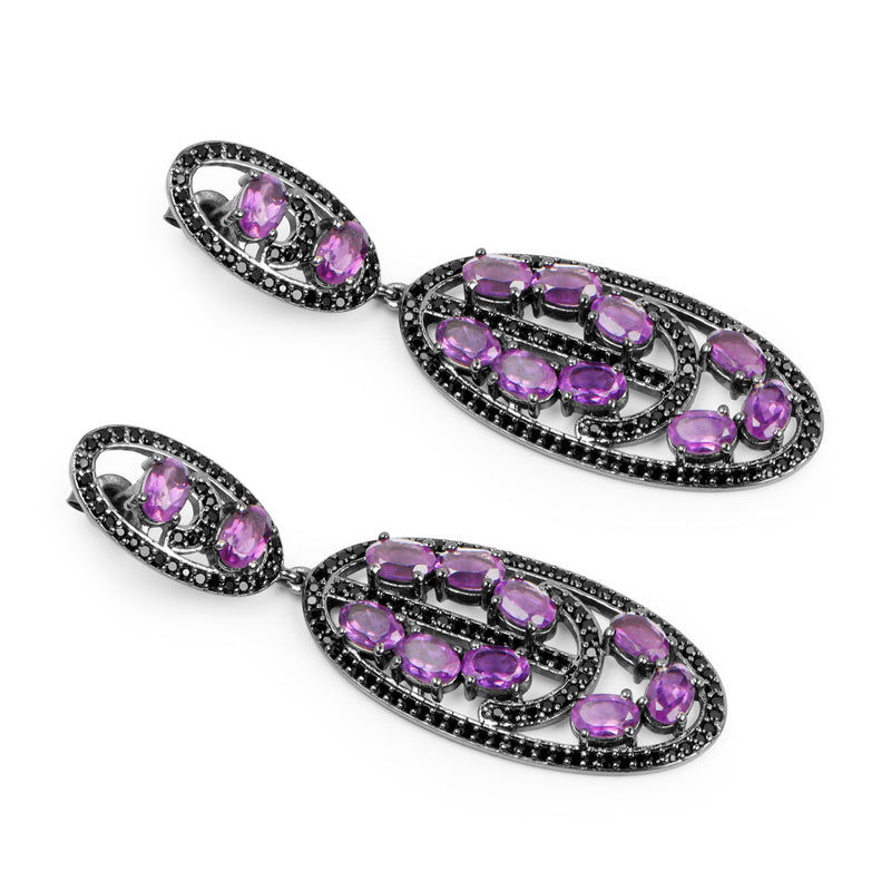 12.45 Carat Genuine Amethyst and Black Spinel .925 Sterling Silver Earrings