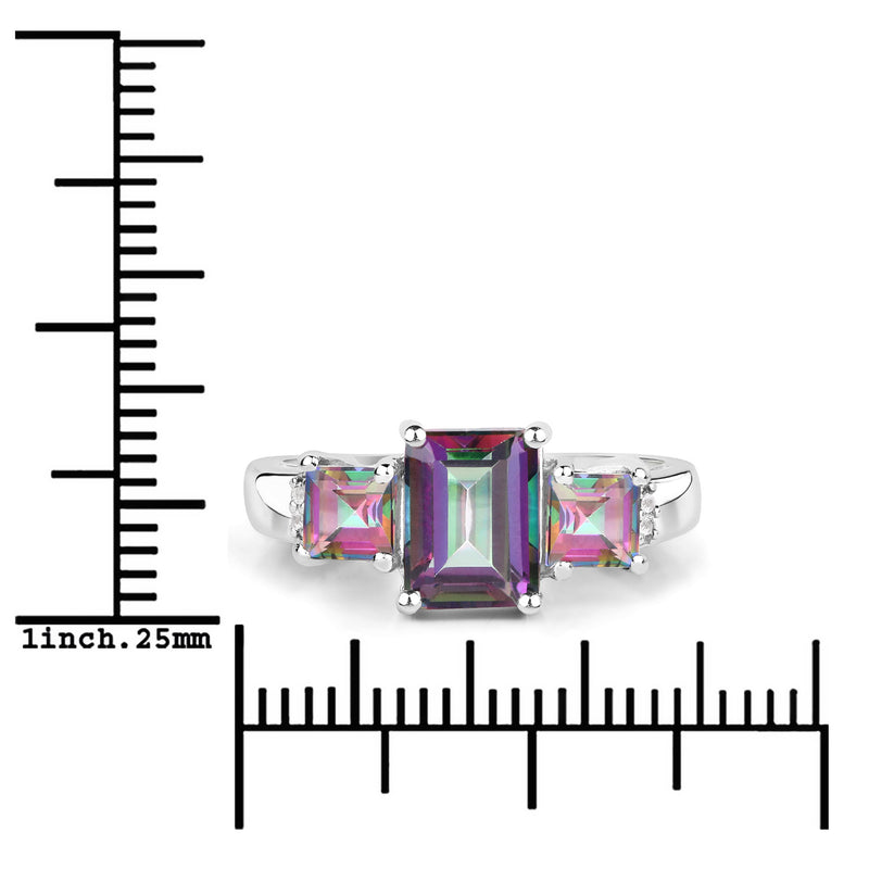 3.02 Carat Genuine Rainbow Quartz and White Topaz .925 Sterling Silver Ring