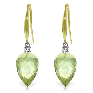 19.1 Carat 14K Solid Yellow Gold Fish Hook Earrings Diamond Green Amethyst