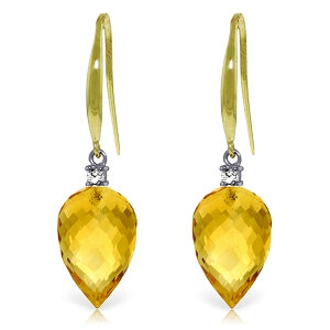 19.1 Carat 14K Solid Yellow Gold Fish Hook Earrings Diamond Citrine