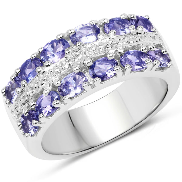 2.05 Carat Genuine Tanzanite and White Topaz .925 Sterling Silver Ring