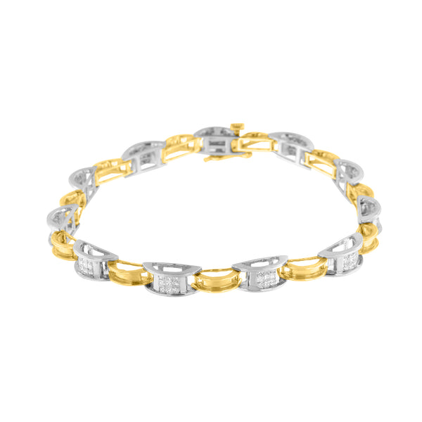 14K Two-Tone Gold 1 ct TDW Diamond Chain Link Bracelet (H-IS12-I1)