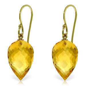 19 Carat 14K Solid Yellow Gold Fish Hook Earrings Natural Briolette Citrine