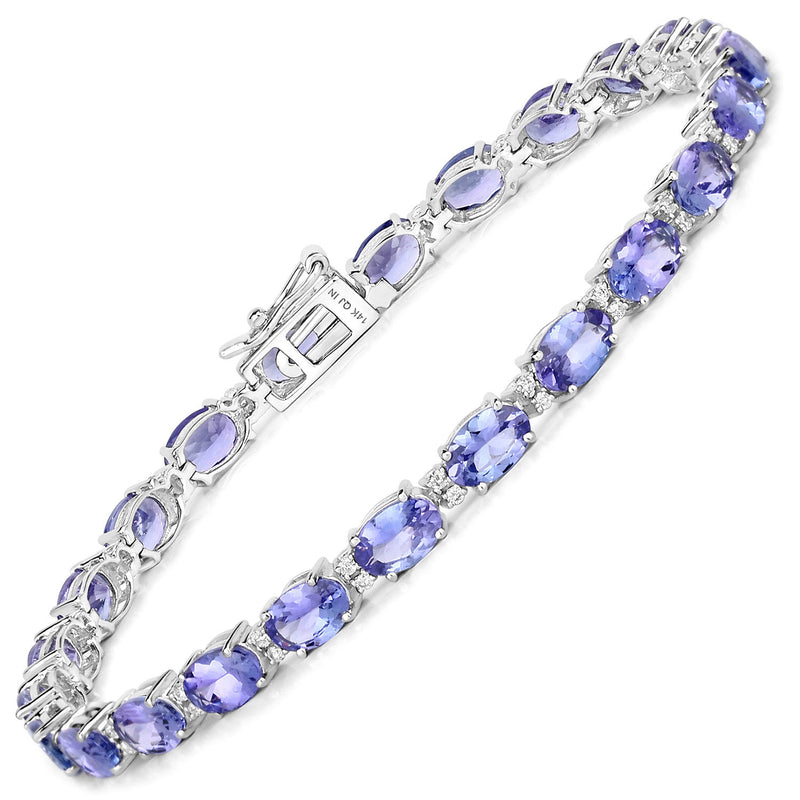 10.87 Carat Genuine Tanzanite and White Diamond 14K White Gold Bracelet