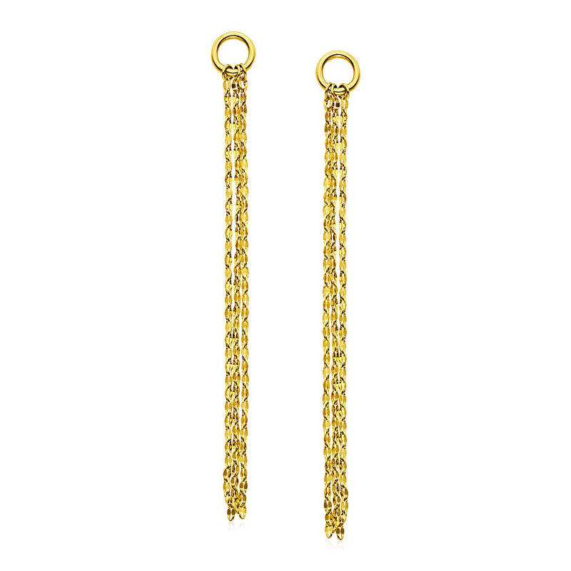 14k Yellow Gold Post Earrings with Texture Chain Dangles