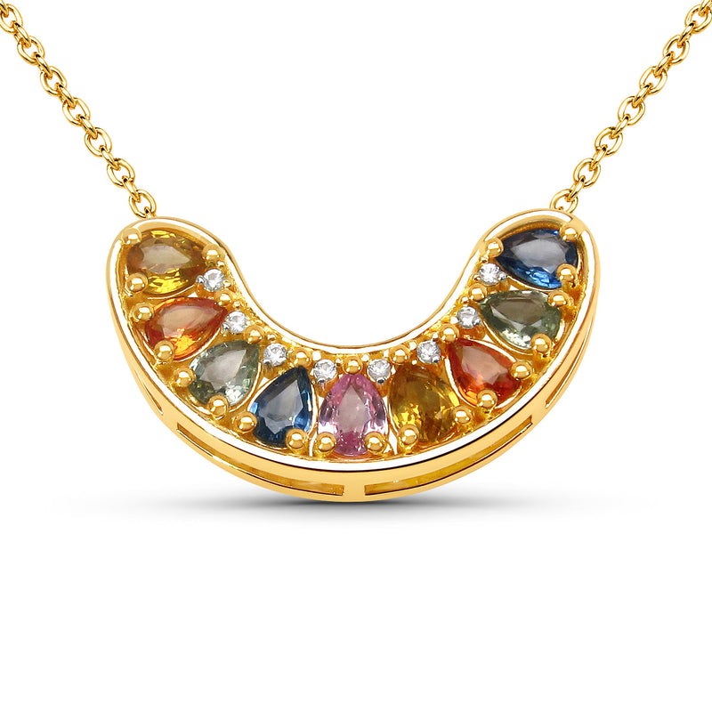 1.40 Carat Genuine Multi Sapphire .925 Sterling Silver Necklace