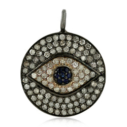 Diamond & Sapphire Evil Eye Charm Pendant 925 Sterling Silver Jewelry Gift