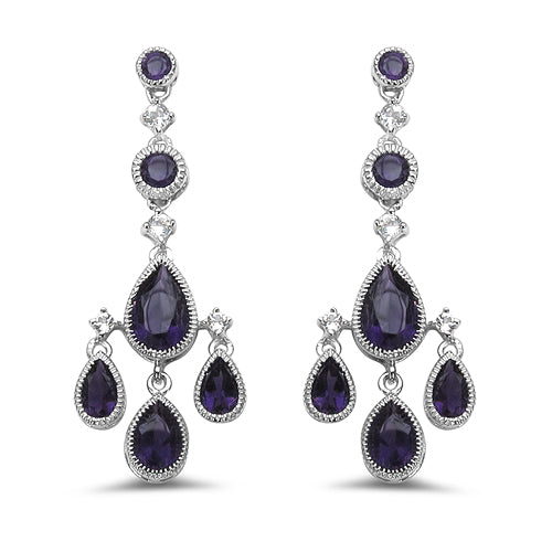 6.38 Carat Genuine Amethyst & White Topaz .925 Sterling Silver Earrings