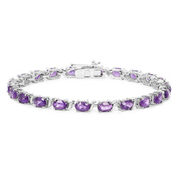 14K White Gold Plated 10.08 Carat Genuine Amethyst .925 Sterling Silver Bracelet