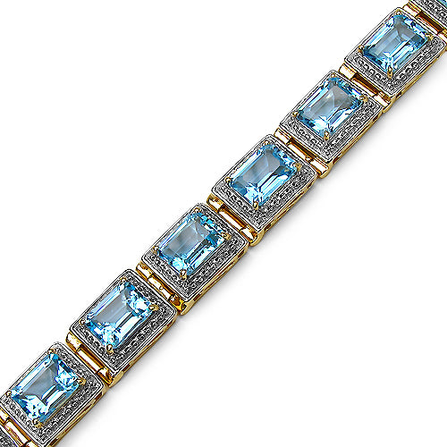 14K Yellow Gold Plated 24.05 Carat Genuine Blue Topaz .925 Sterling Silver Bracelet