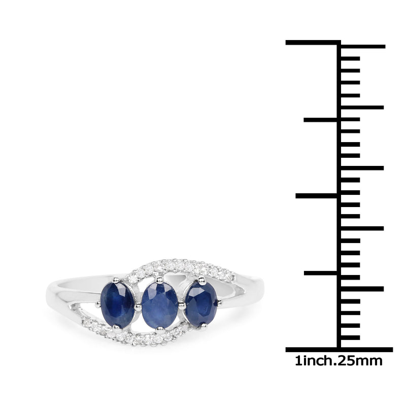 0.73 Carat Genuine Blue Sapphire and White Diamond 14K White Gold Ring