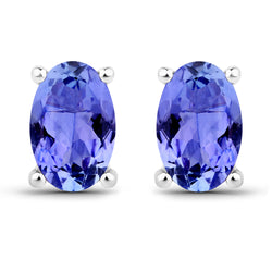 0.88 Carat Genuine Tanzanite 14K White Gold Earrings