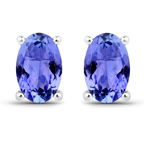 0.88 Carat Genuine Tanzanite 14K White Gold Earrings