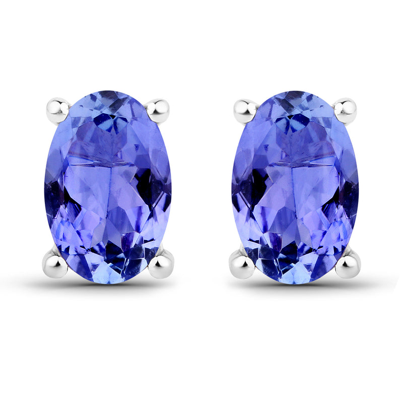 0.88 Carat Genuine Tanzanite 14K White Gold Earrings