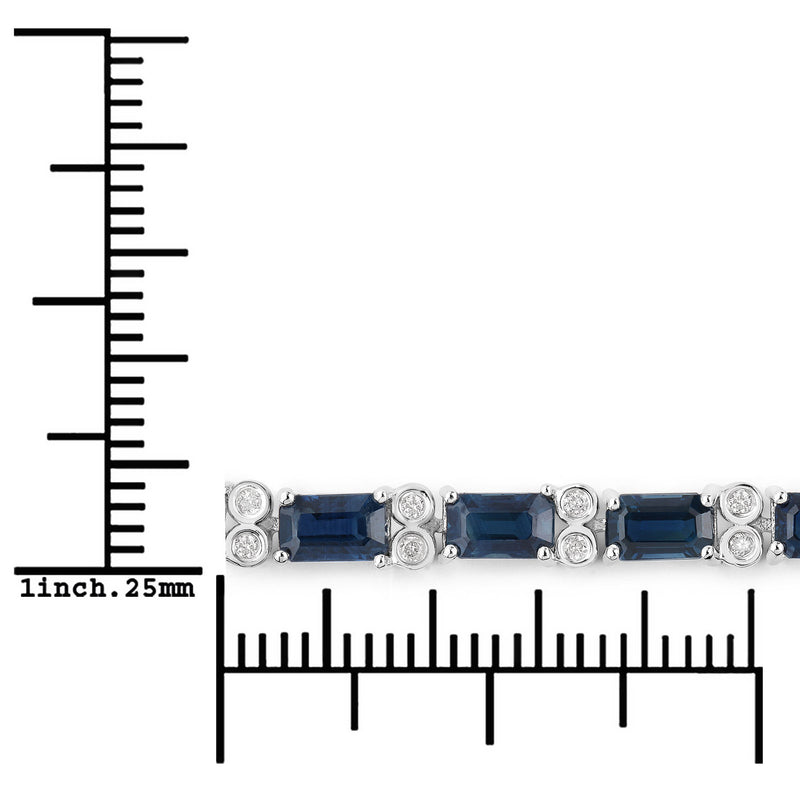 9.57 Carat Genuine Blue Sapphire and White Diamond 14K White Gold Bracelet