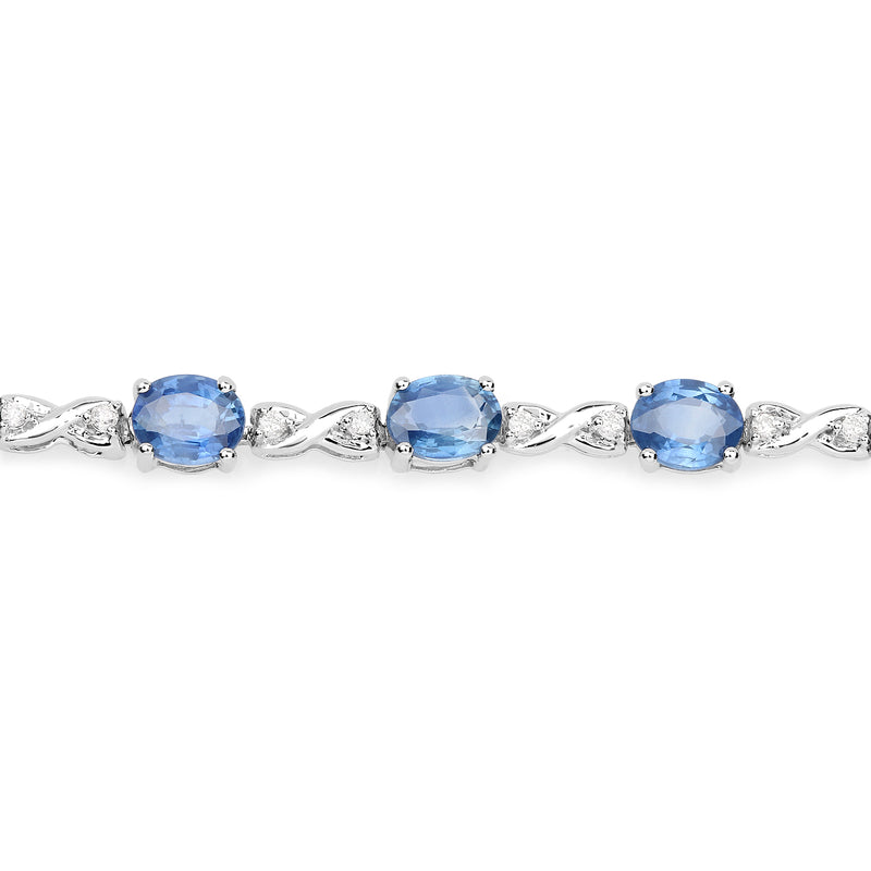 7.81 Carat Genuine Blue Sapphire and White Diamond 14K White Gold Bracelet