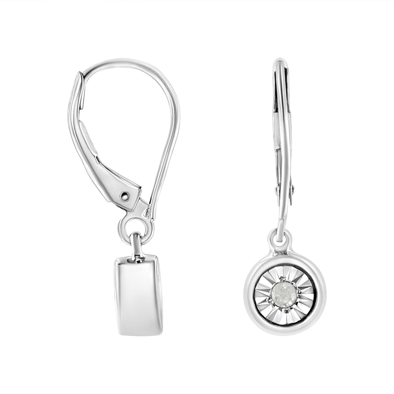 .925 Sterling Silver 1/10 Cttw Bezel-Set Round-Cut Diamond Accent Dangle Earring (I-J Color, I3 Clarity)