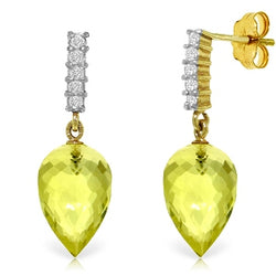 18.15 Carat 14K Solid Yellow Gold Earrings Diamond Lemon Quartz