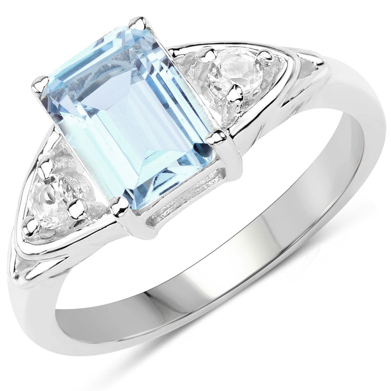 1.76 Carat Genuine Blue Topaz & White Topaz .925 Sterling Silver Ring