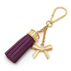 LOUIS VUITTON Louis Vuitton Pompon Ribon Keychain Keyring Bag Charm Leather Purple GP Gold M65124
