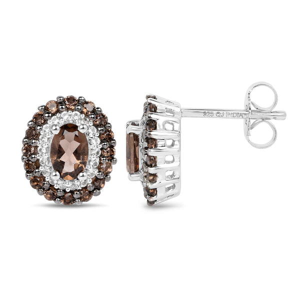 1.54 Carat Genuine Smoky Quartz and White Topaz .925 Sterling Silver Earrings