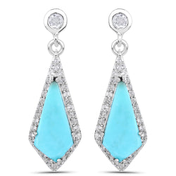 3.15 Carat Genuine Turquoise and White Topaz .925 Sterling Silver Earrings