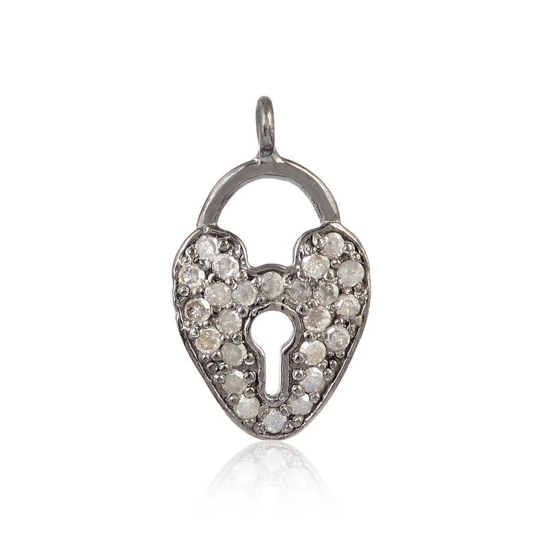Solid 925 Sterling Silver 0.26ct Pave Diamond Padlock Charm Pendant Jewelry