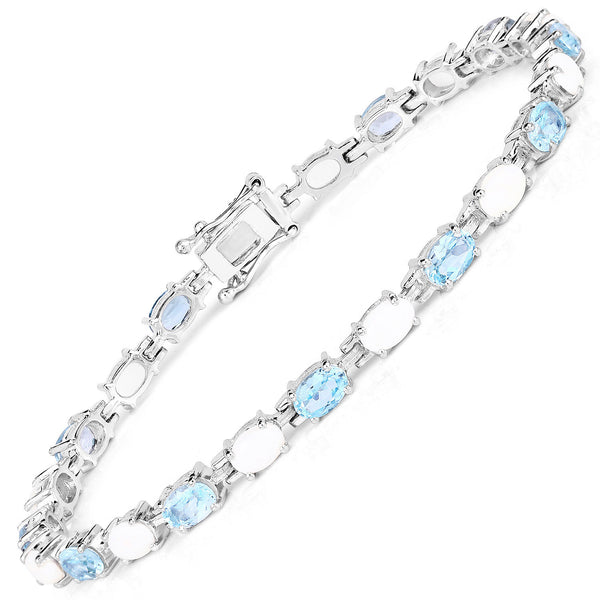 9.02 Carat Genuine Opal and Blue Topaz .925 Sterling Silver Bracelet