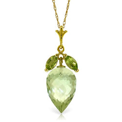 10 Carat 14K Solid Yellow Gold Necklace Peridot Briolette Green Amethyst