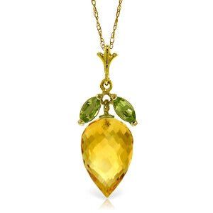 10 Carat 14K Solid Yellow Gold Necklace Peridot Pointy Briolette Citrine