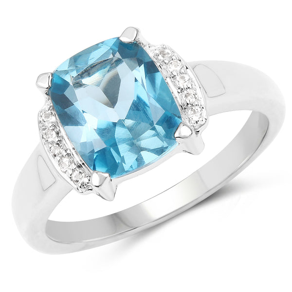 3.55 Carat Genuine London Blue Topaz & White Topaz .925 Sterling Silver Ring