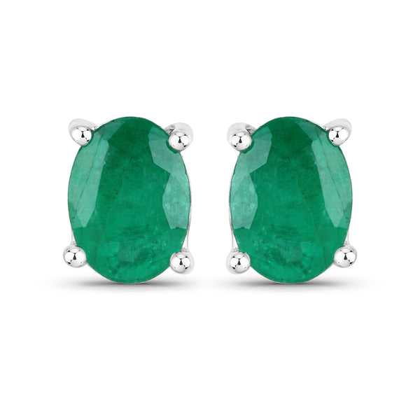 1.44 Carat Genuine Zambian Emerald 14K White Gold Earrings