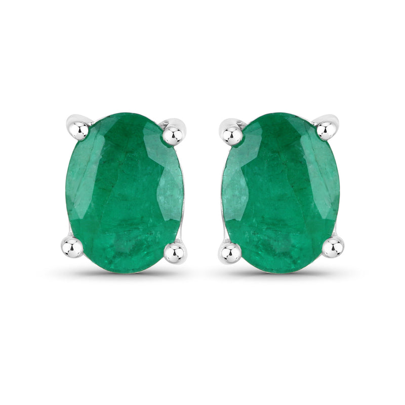 1.44 Carat Genuine Zambian Emerald 14K White Gold Earrings