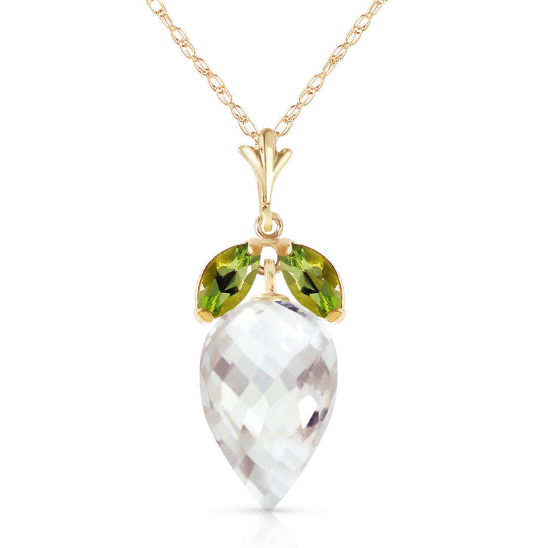 12.75 Carat 14K Solid Yellow Gold Necklace Peridot Briolette White Topaz