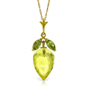 9.5 Carat 14K Solid Yellow Gold Necklace Peridot Briolette Lemon Quartz