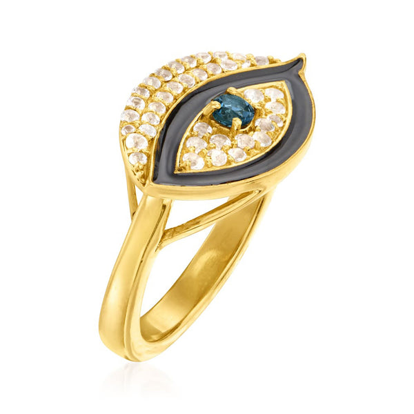 925 Sterling Silver Women Evil Eye Ring London Blue Topaz