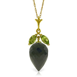 12.75 Carat 14K Solid Yellow Gold Necklace Peridot Briolette Black Spinel