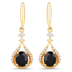 0.86 Carat Genuine Blue Sapphire and White Diamond 14K Yellow Gold Earrings