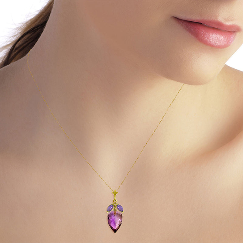 10 Carat 14K Solid Yellow Gold Necklace Marquis Pointy Briolette Amethyst