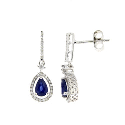 1.20ct Sapphire Diamond Dangle Earrings 14KT White Gold