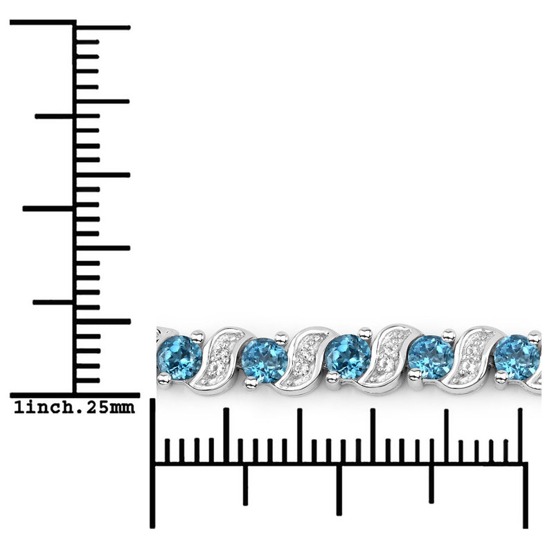 1.34 Carat Genuine London Blue Topaz and White Topaz .925 Sterling Silver Bracelet