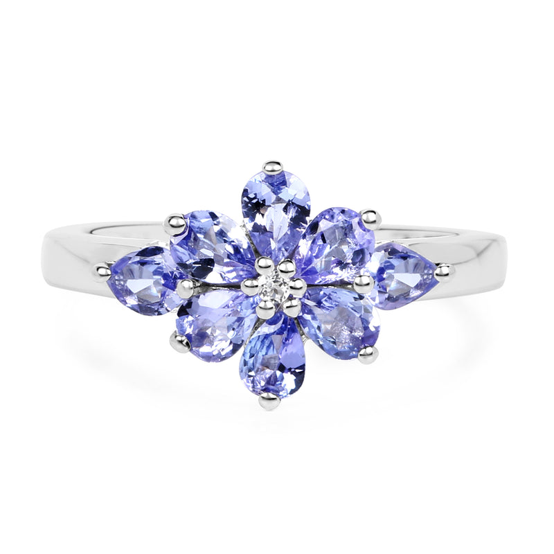 1.14 Carat Genuine Tanzanite and White Topaz .925 Sterling Silver Ring