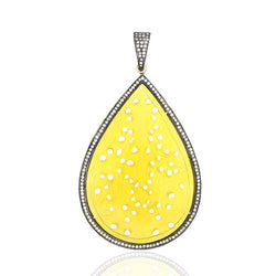 Pear Cut Carved Yellow Agate Pendant 18k Gold Silver Diamond Jewelry Gift