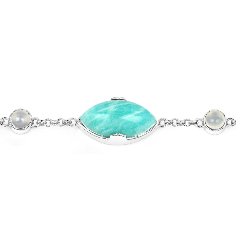 29.70 Carat Genuine Amazonite and White Agate .925 Sterling Silver Bracelet