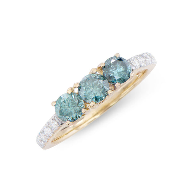 1.28 CTS TW CERTIFIED DIAMONDS 14K YELLOW  GOLD DESIGNER RING SIZE 7.5 WITH SWISS  BLUE  COLOR DIAMONDS